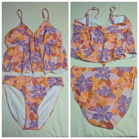 2/$25-Bikini-Flourescent Floral Print Highrise Bottoms & Tie Front Ruffled Tank - Picture 3 of 10